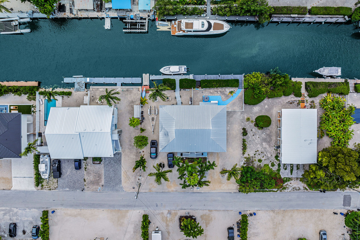 Aerial view of home and canal