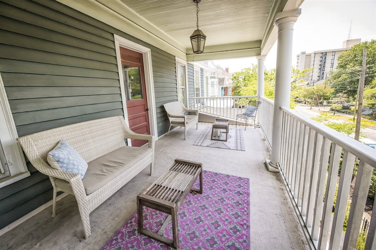 This Balcony is right outside your door. It's quite and relaxing.  It's shared with one other guest. 