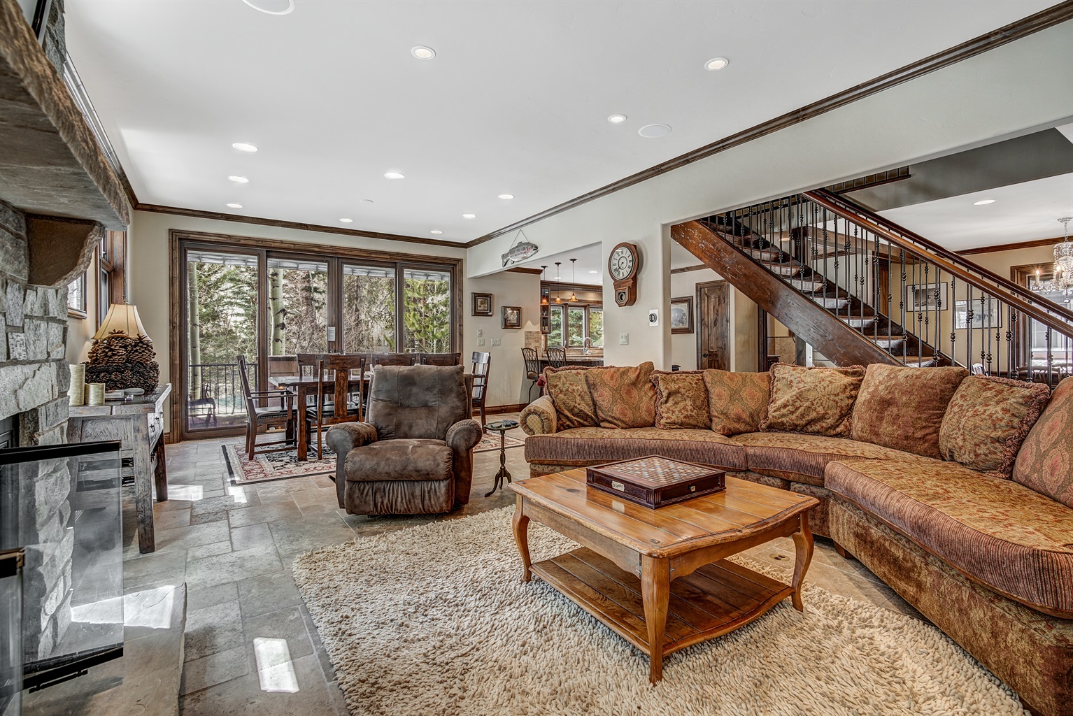 Large comfy sofa. All bedrooms upstairs.