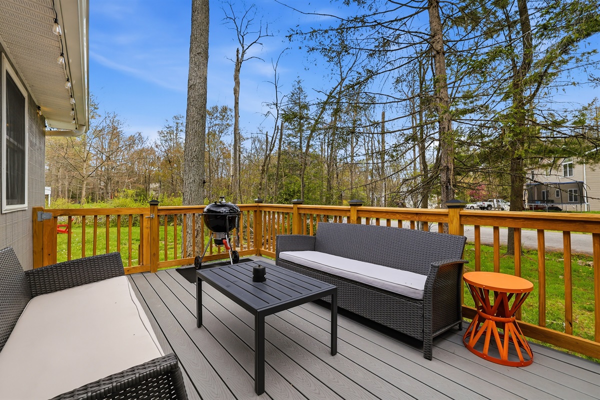 Relax on the deck, surrounded by nature.