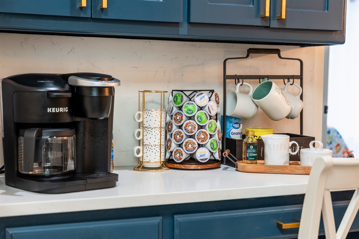 Enjoy the Stocked Coffee Bar with a Keurig Dou (Kcups and Drip)