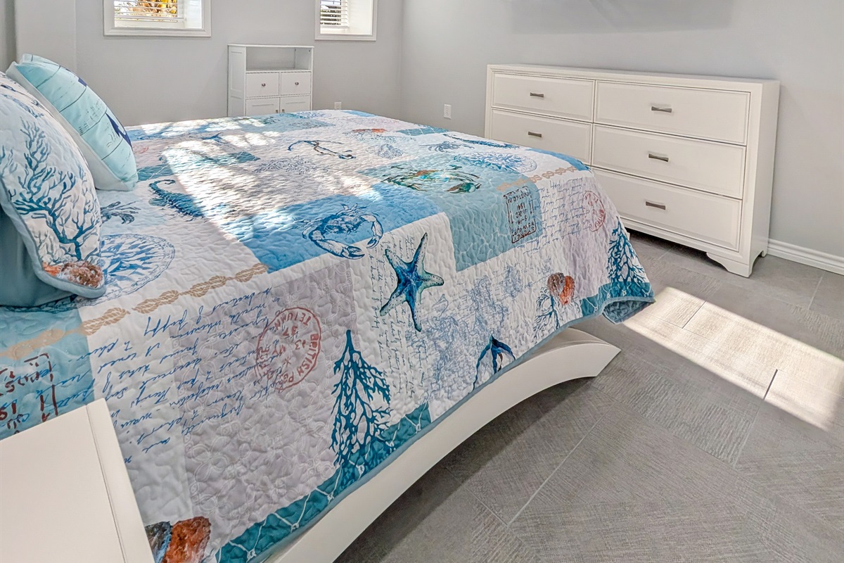 Bedroom one has a queen and smart tv