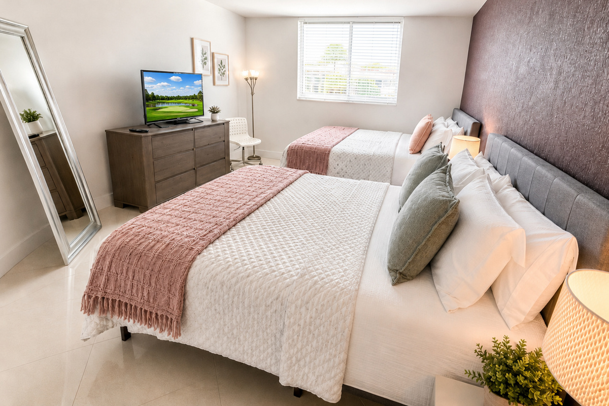 Two comfortable queen beds and a 50' LED TV with cable 