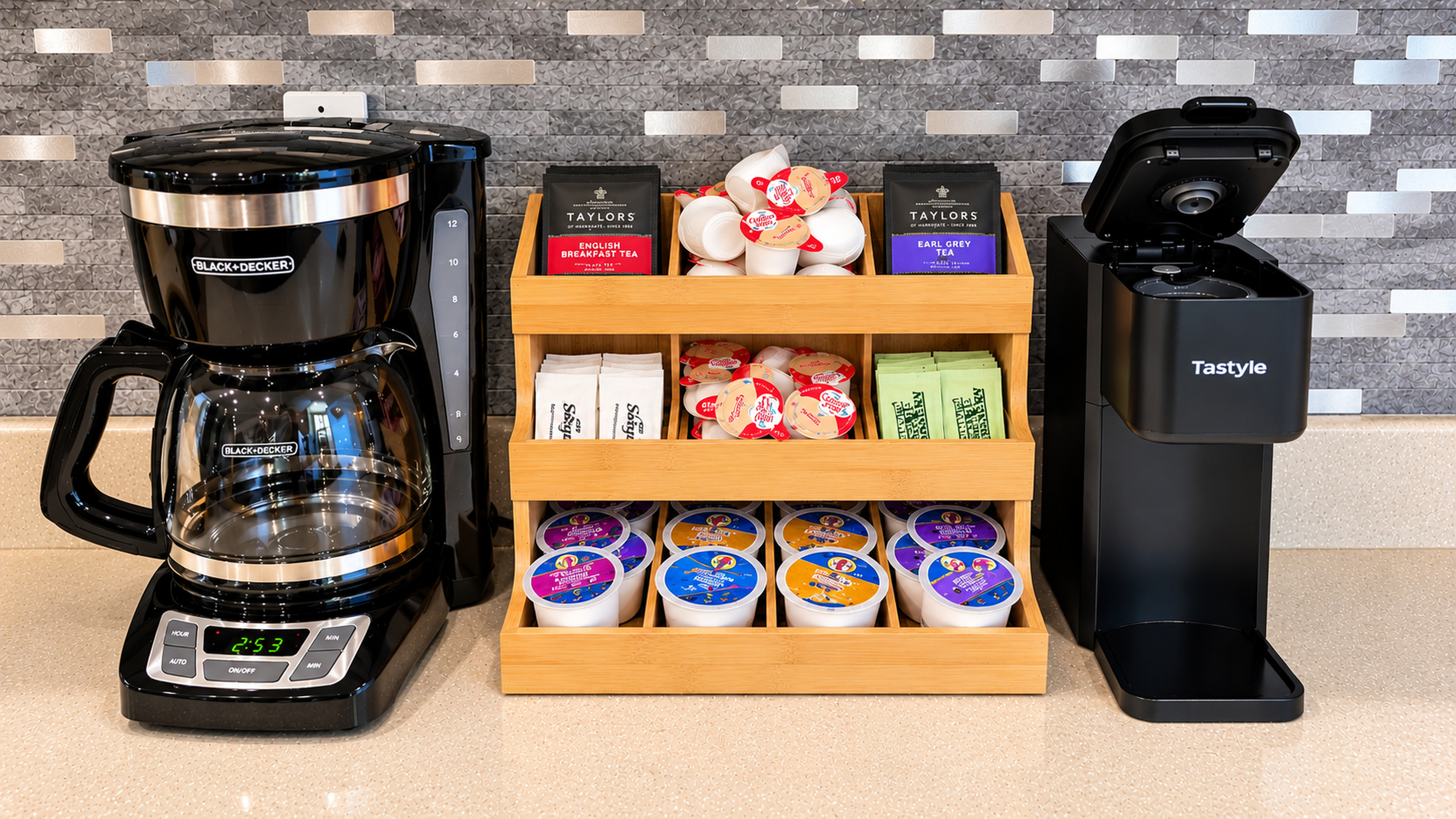 Coffee or tea? Enjoy both with our stocked beverage station and two coffee makers.