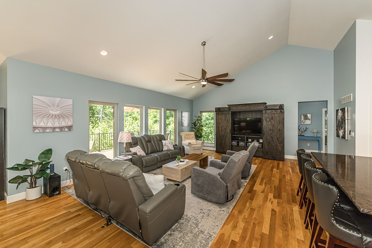 There are 7 recliners in the living room so kick up your feet and relax.
