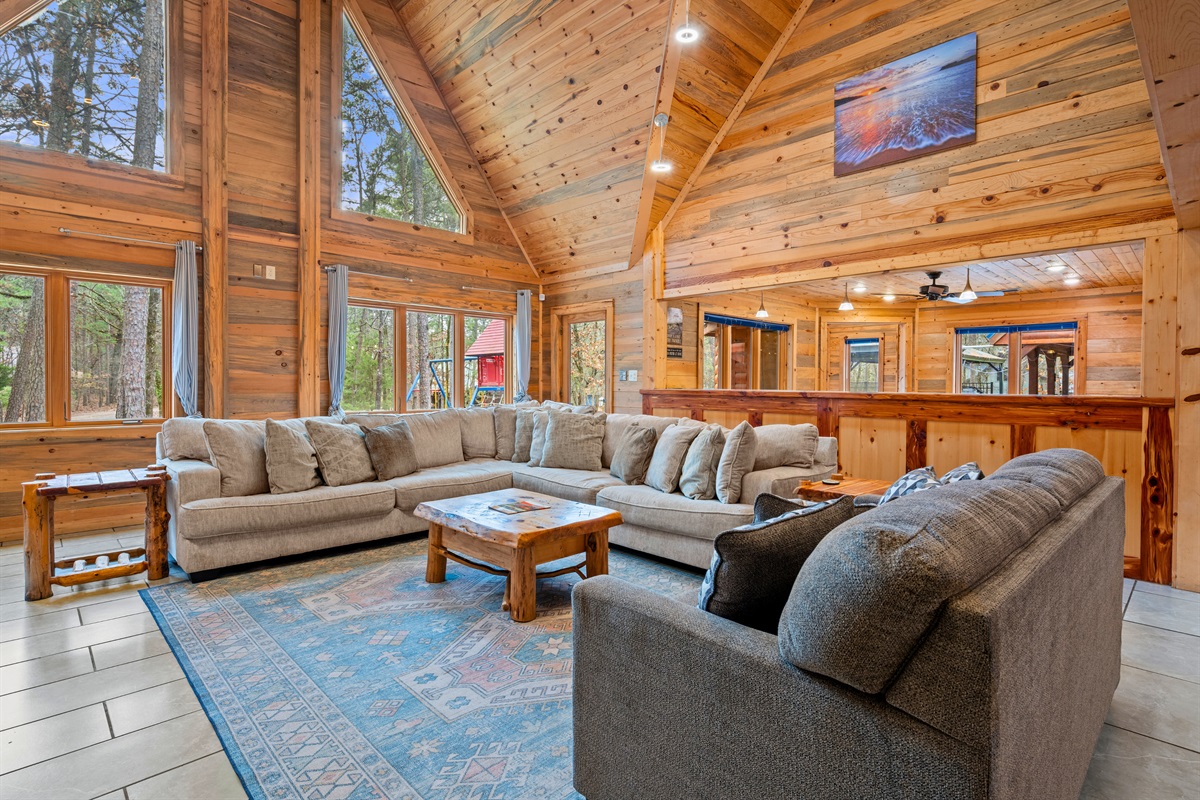 Another view of the living space shows how easily large groups can share the room without feeling crowded.