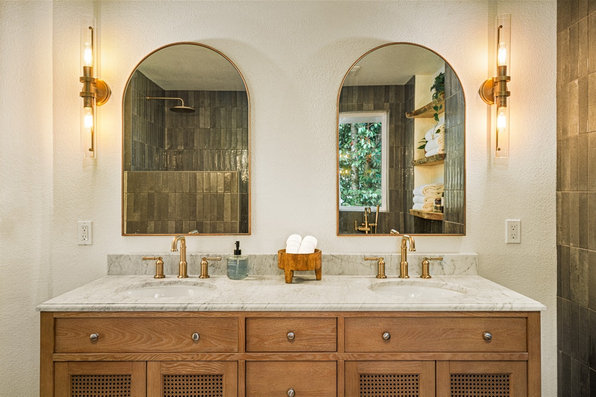 Newly remodeled spa bathroom. Marble vanity, heated floors, walk in shower leaves you with the feeling that you could actually live in this bathroom! 