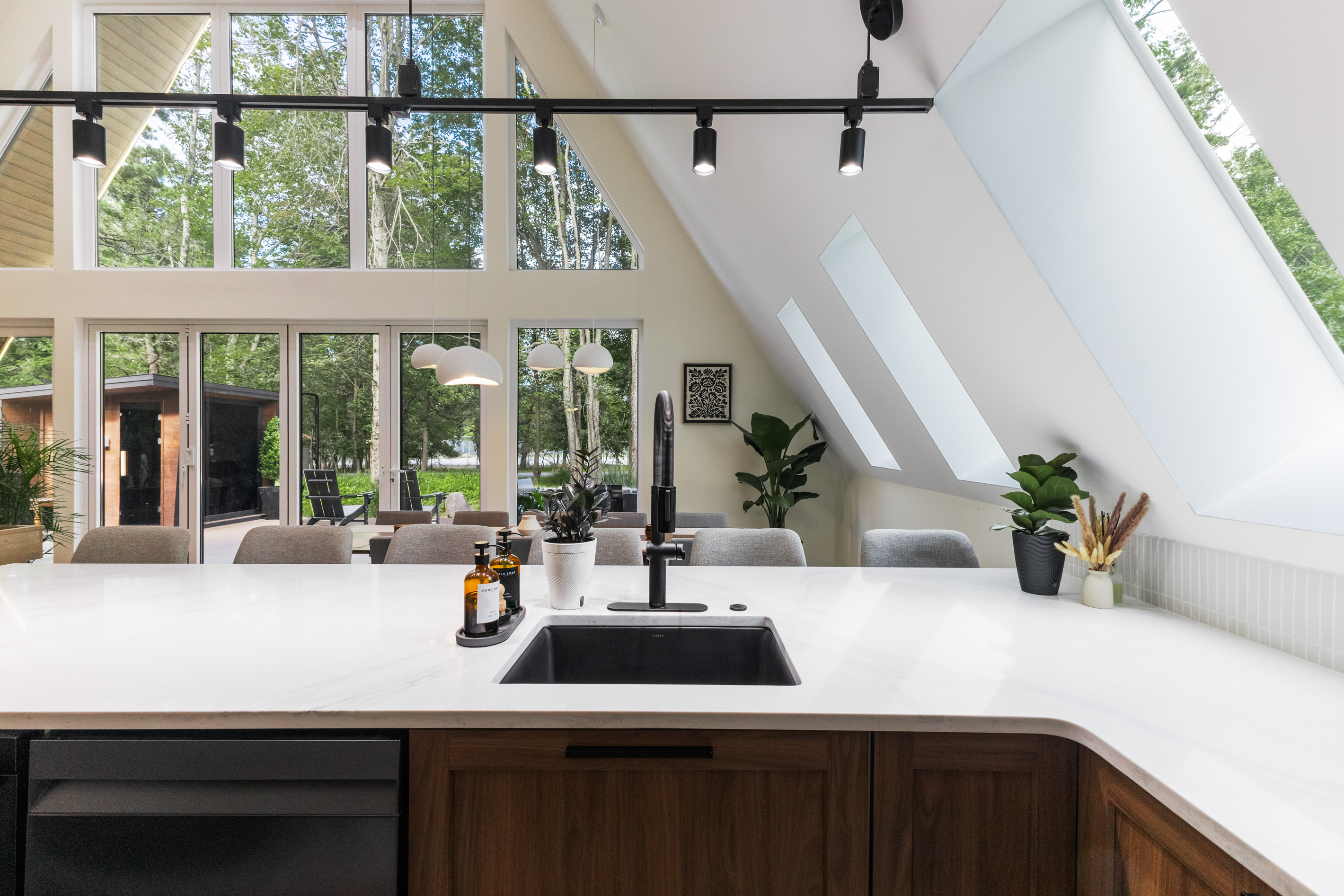 Wash up with a forest view
