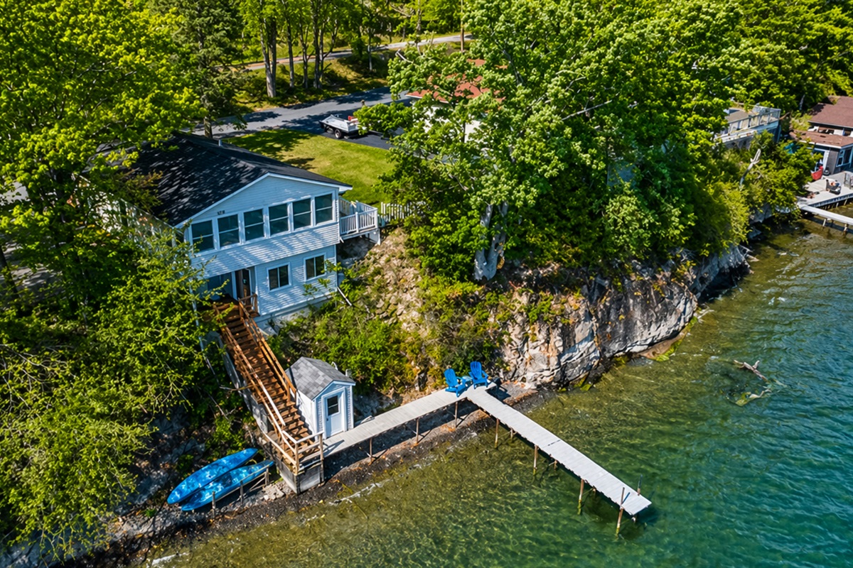 Aerial view of your secluded getaway surrounded by nature — the ultimate Finger Lakes retreat.
