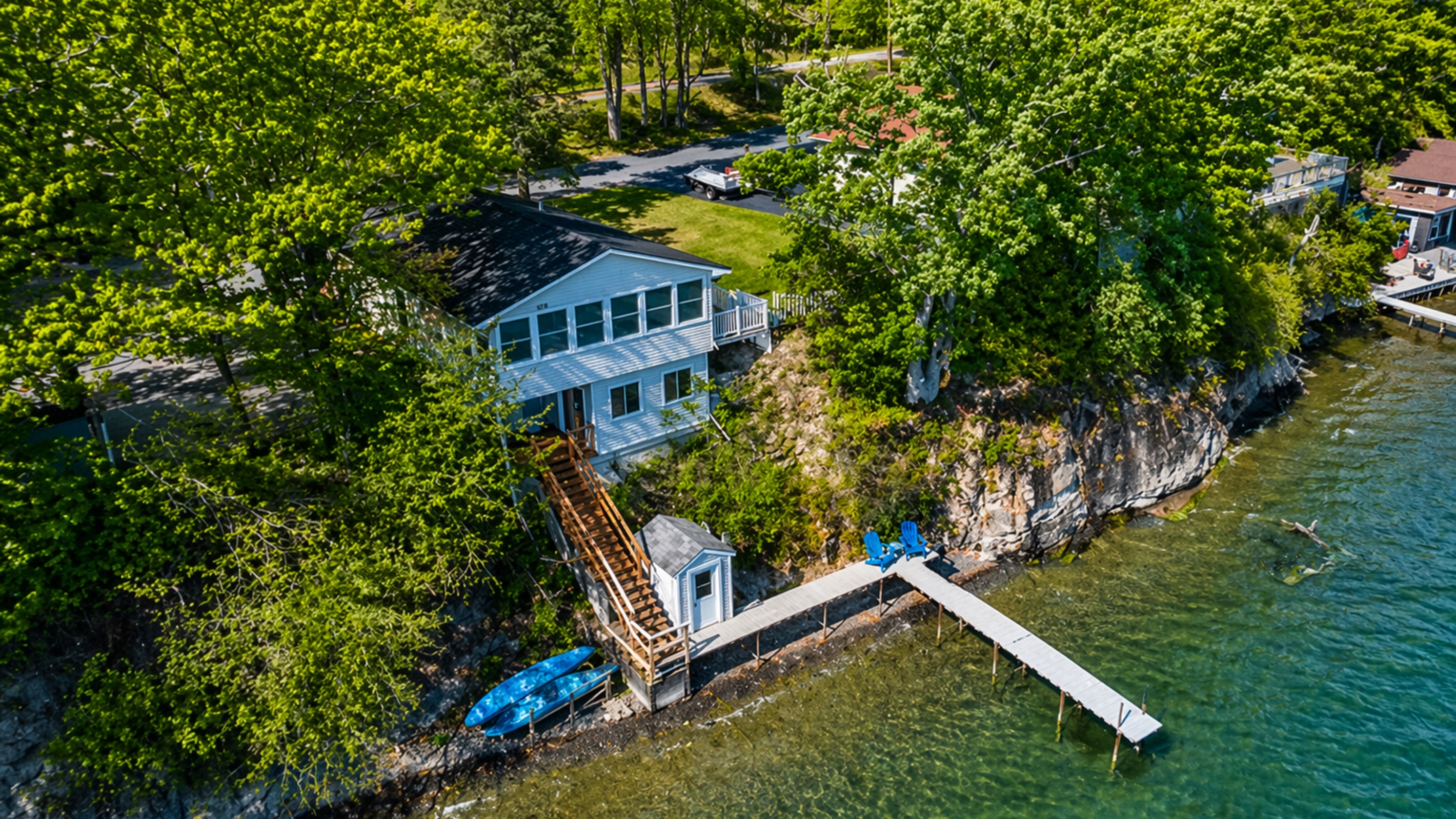 Aerial view of your secluded getaway surrounded by nature — the ultimate Finger Lakes retreat.