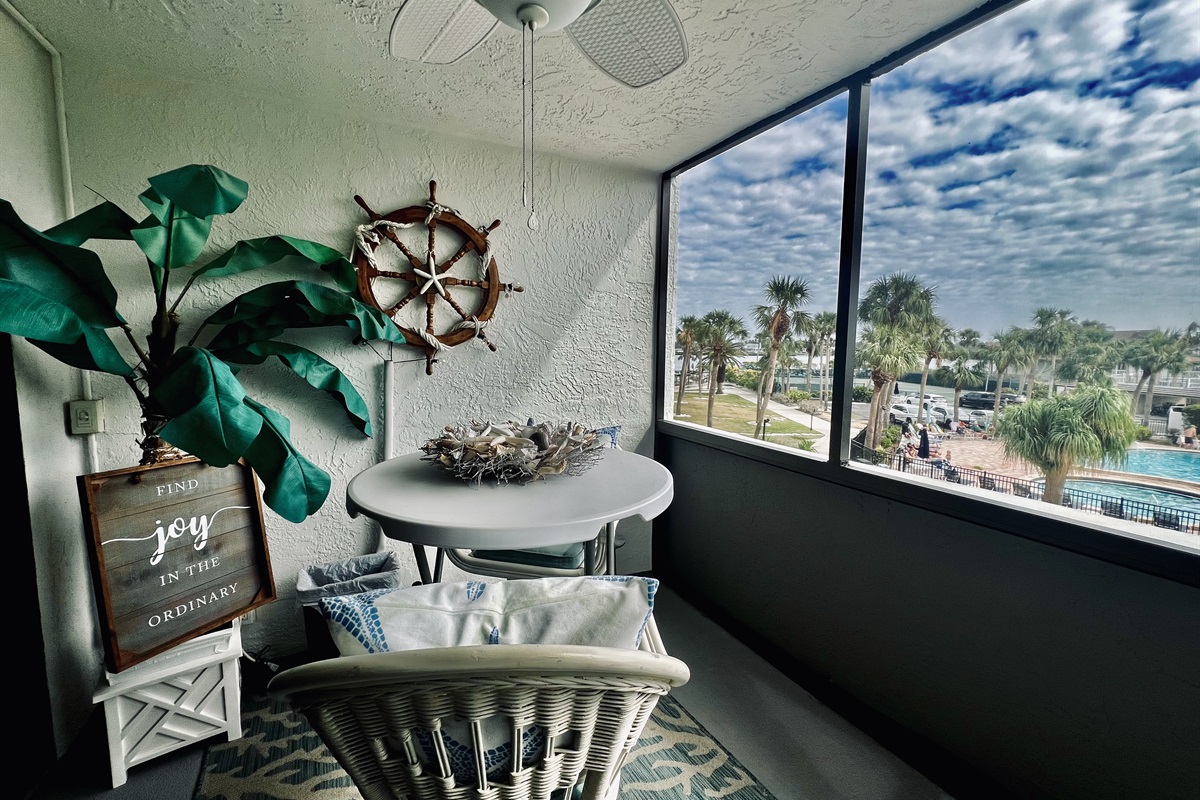 Stylish corner nook with fun tropical decor.