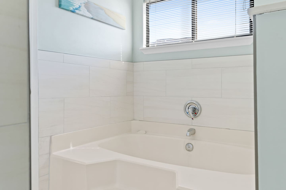 Your soaking tub is deep enough to matter &mdash; a proper soak, not just a decorative feature.