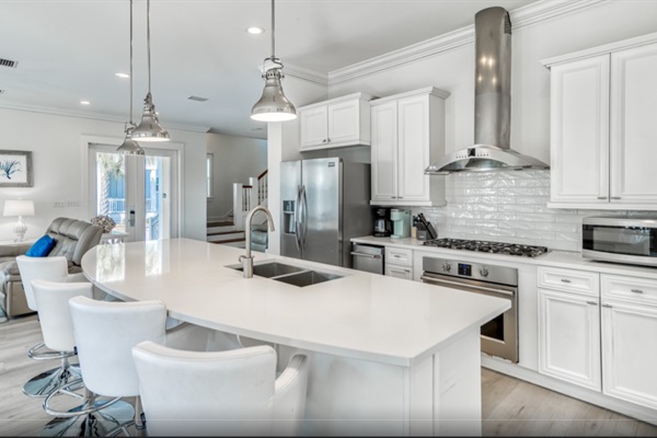 Kitchen with large island for gathering and games