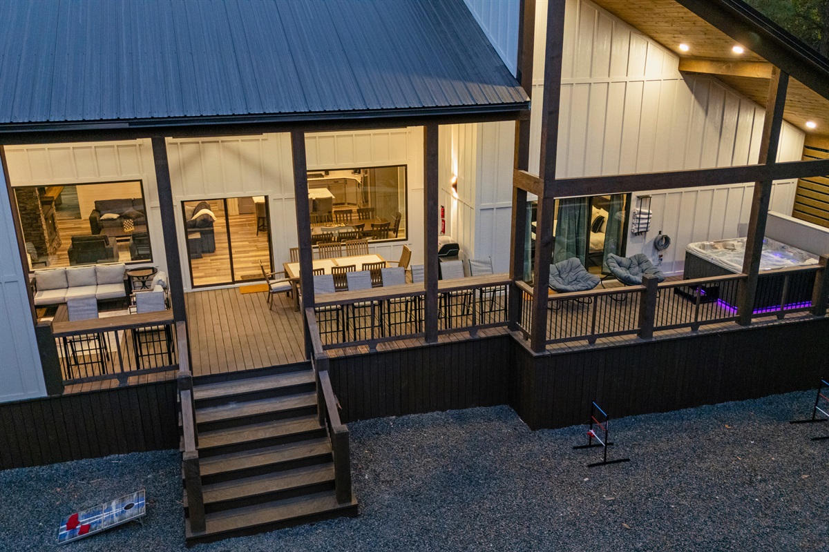 This inviting patio is perfect for sipping morning coffee or sharing evening drinks surrounded by the trees.