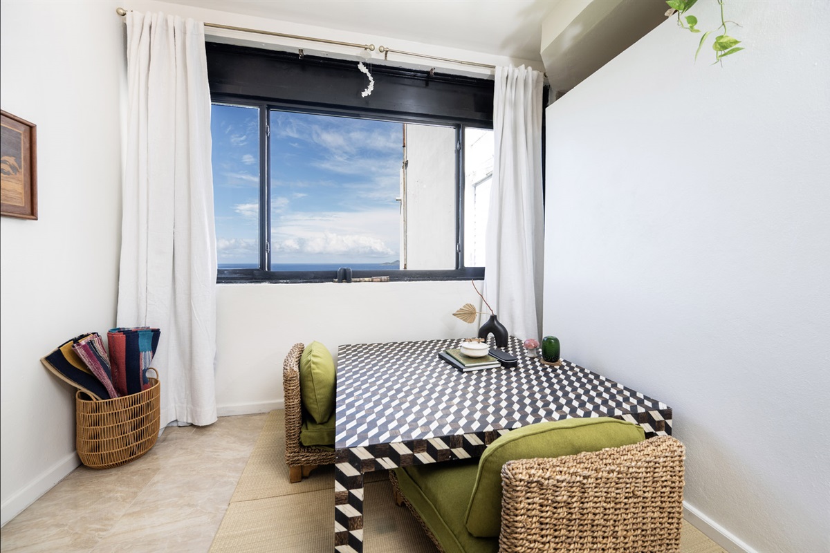 Gather around in this cozy, zashiki-style dining area.