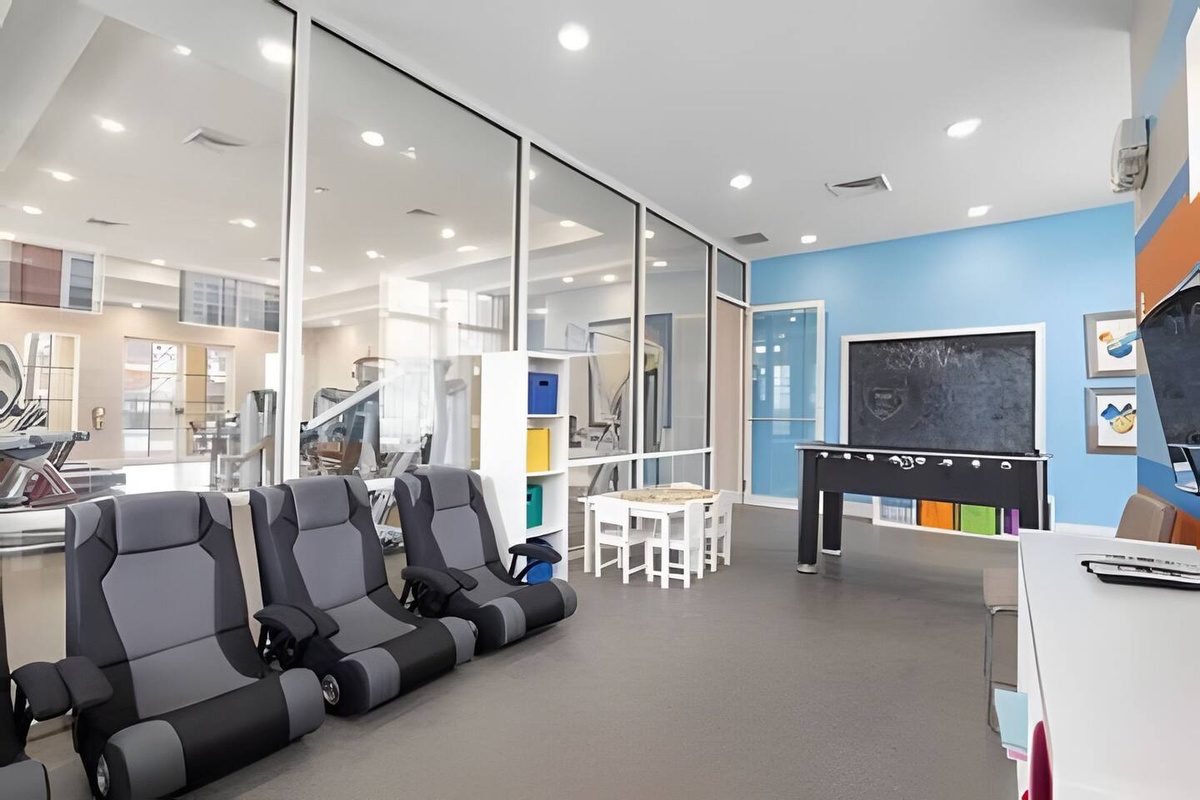 The kids will love this vibrant, fun-filled space with games.