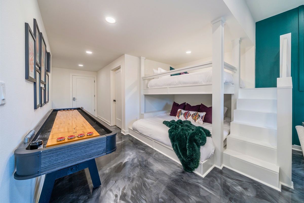 Queen over King Custom Bunk Beds + Shuffleboard