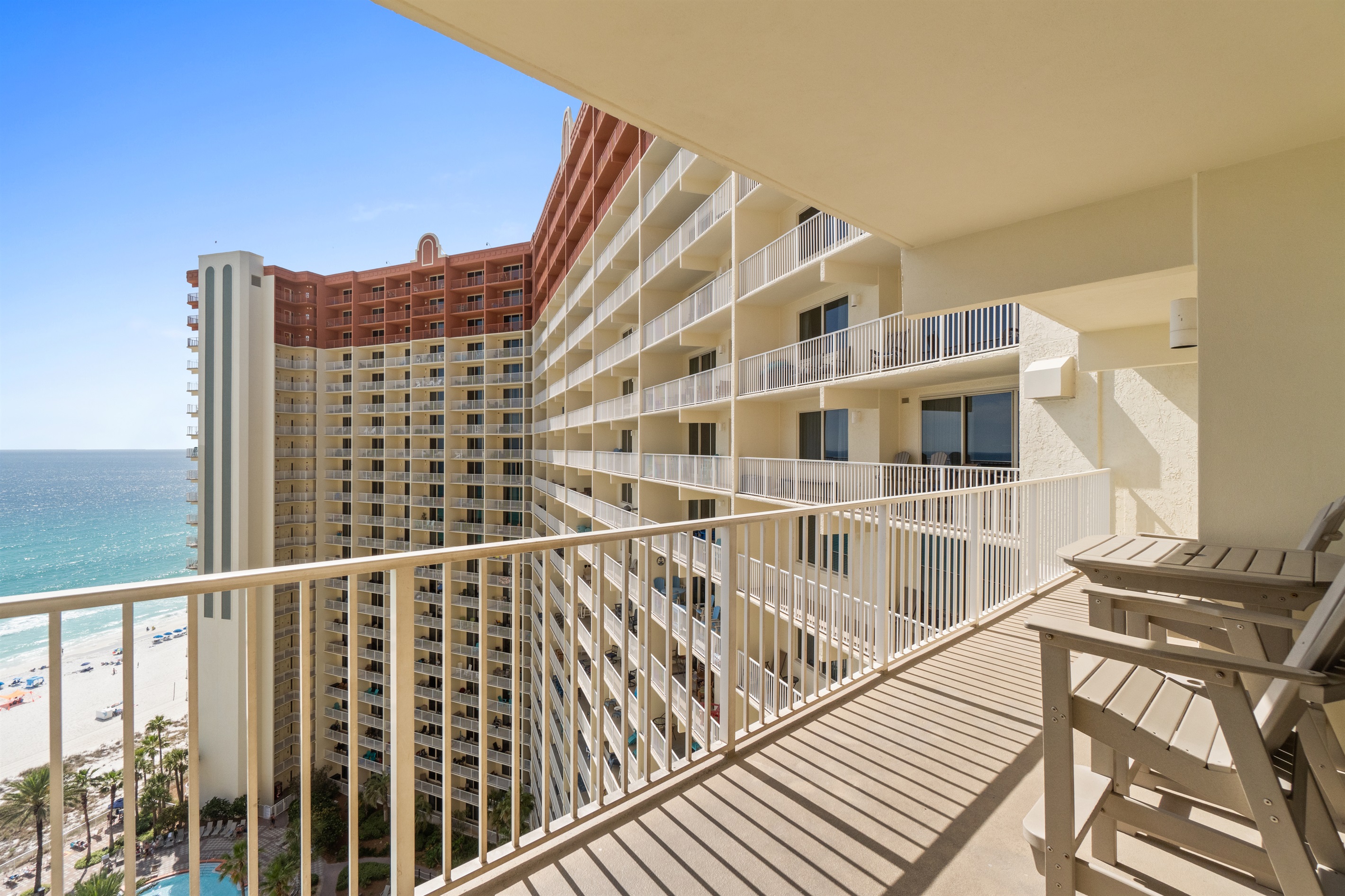 Huge, 30 foot wide balcony. Much larger than most.