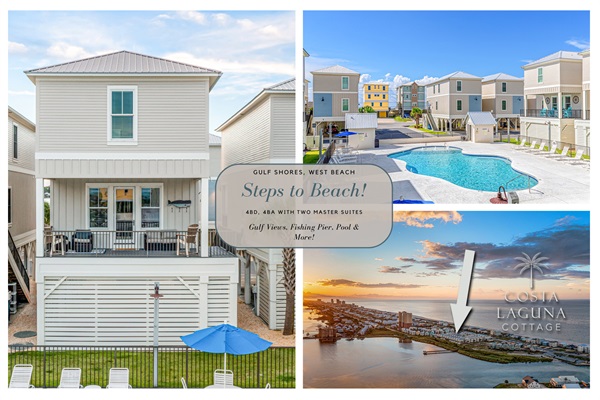 4 bed, 4 ba private cottage in West Beach, Gulf Shores. Steps to beach, pool, fishing pier & much more!