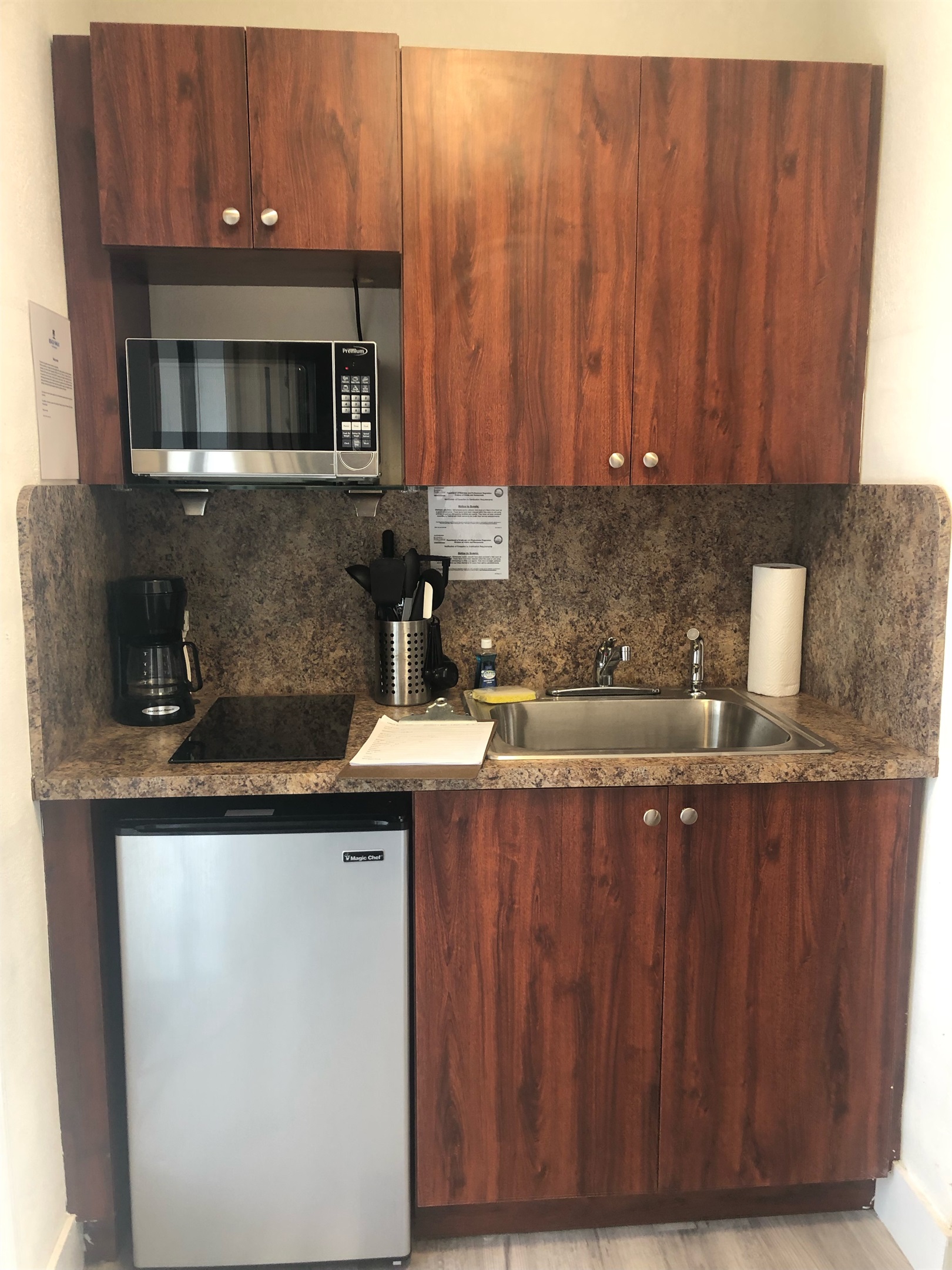 The 2 min video tour link sent after booking includes all open cabinets in order to show kitchen supplies.