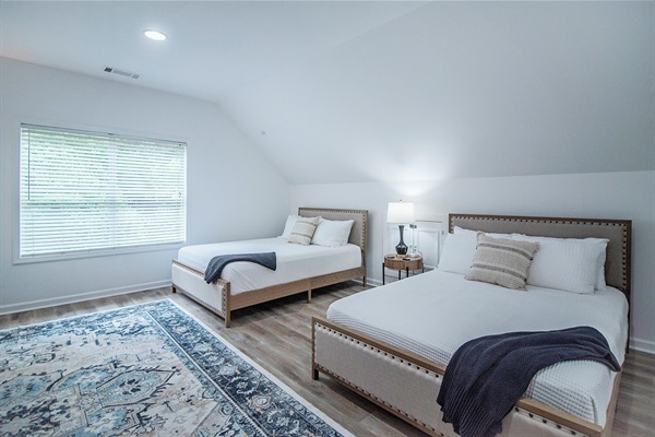 Upstairs Bedroom with 2 Queen Beds and Work Space