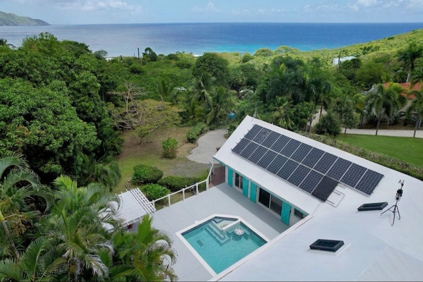 The L shape of the house around the pool makes entertaining a breeze! Solar, so you never lose power! 