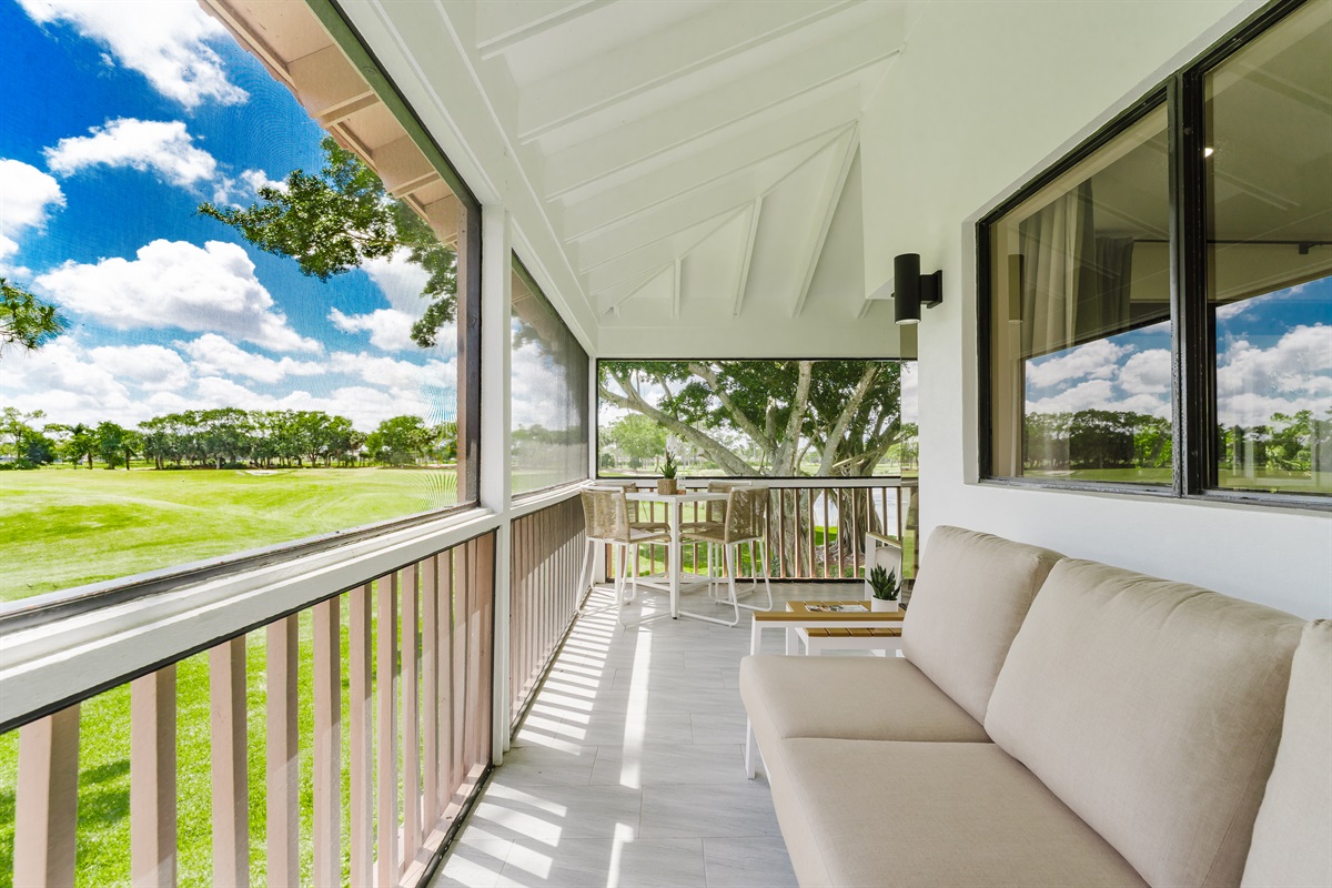 Enjoy morning coffee or evening drinks with scenic fairway views. A pristine outdoor setting perfect for relaxing and unwinding.