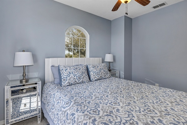 Queen size bed and custom closet with plenty of storage