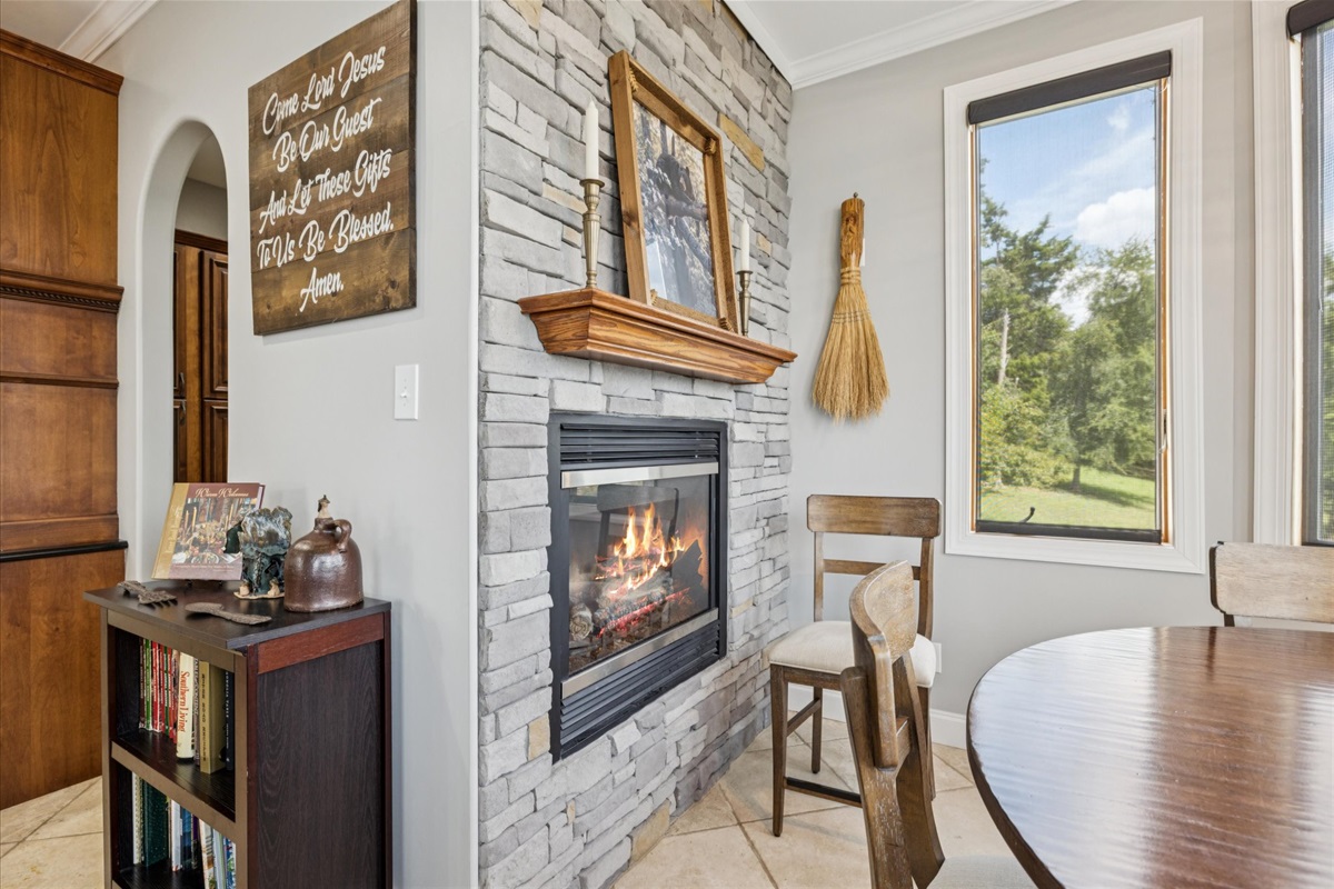 Propane Fireplace in the kitchen area