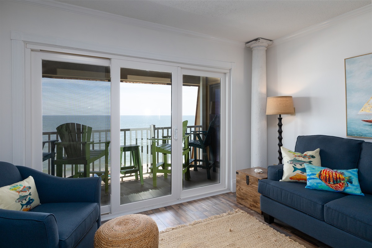 Sliding glass door to balcony