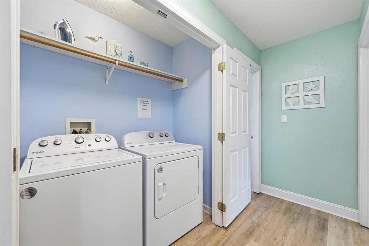 Keep your stay easy, fresh, and stress-free. A full sized washer and dryer is conveniently located in the hall
