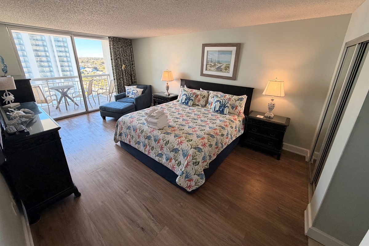 Oceanfront Main Bedroom with King and private balcony
