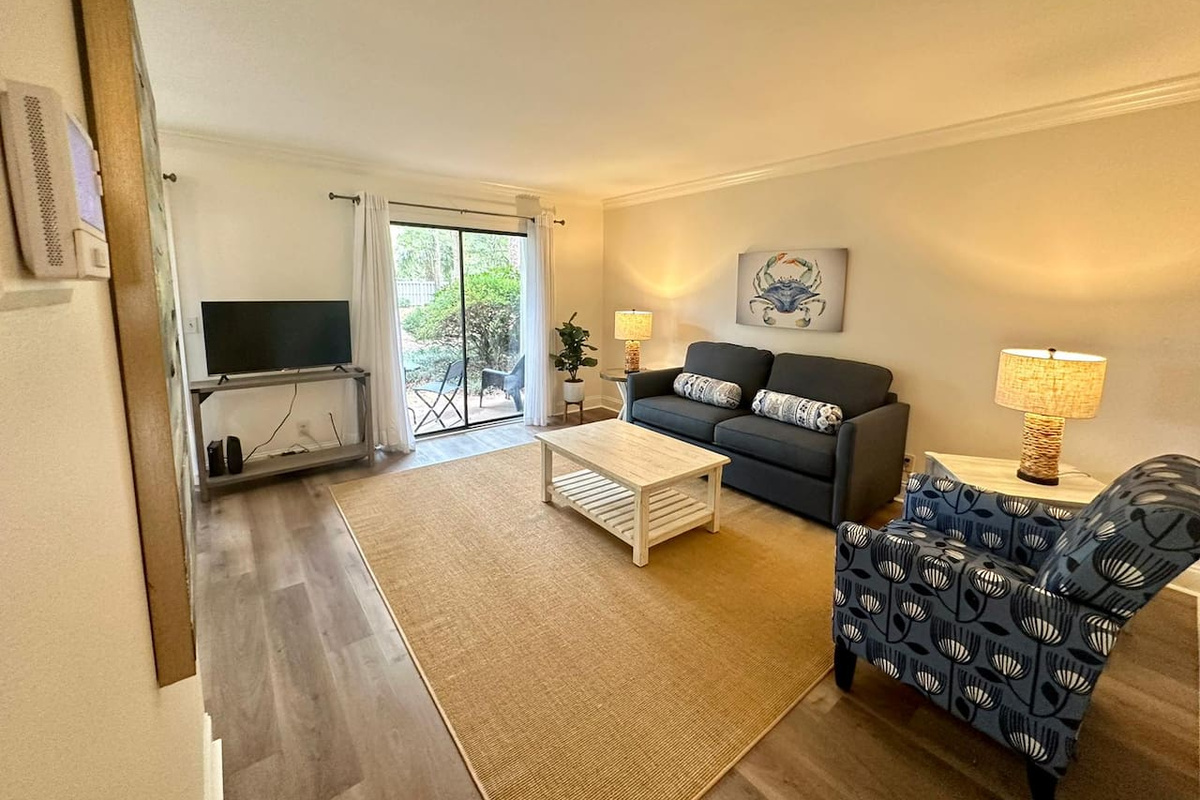 Living room with patio doors