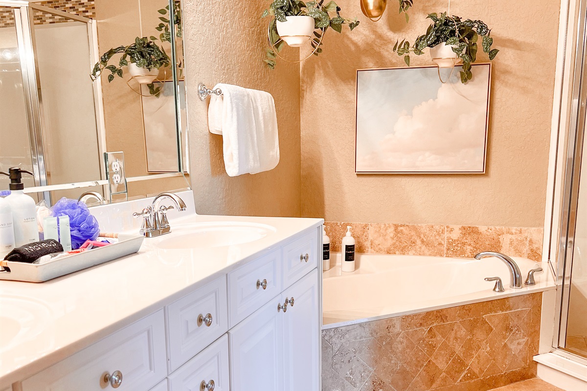 Master bedroom with a jetted tub