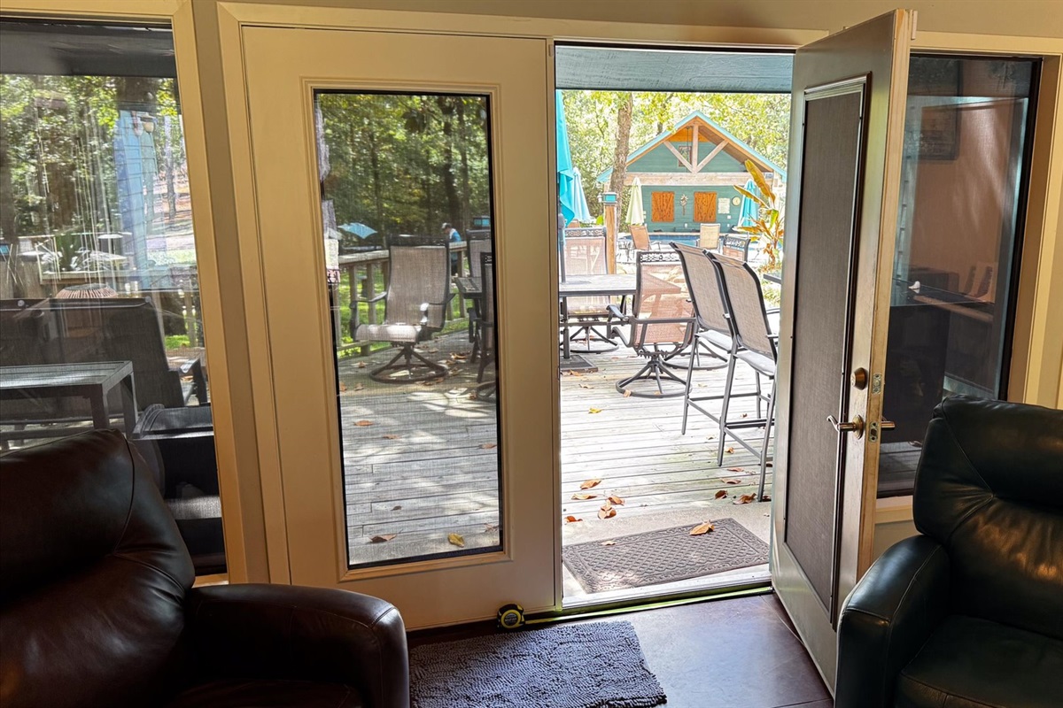 Lobby door leading to the outside deck. Zero step to get to the deck.