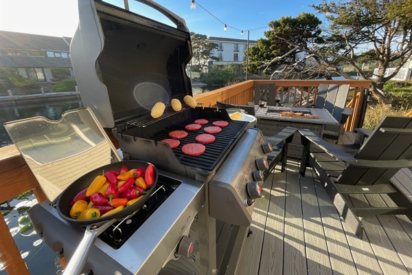 Enough room on the grill to feed the whole family! Conveniently located next to our other waterfront amenities and just off the kitchen and dining area.