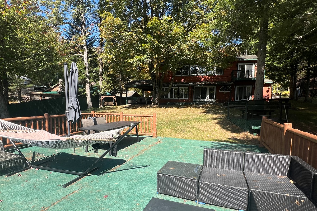 Boathouse hammock, seating & gas firepit