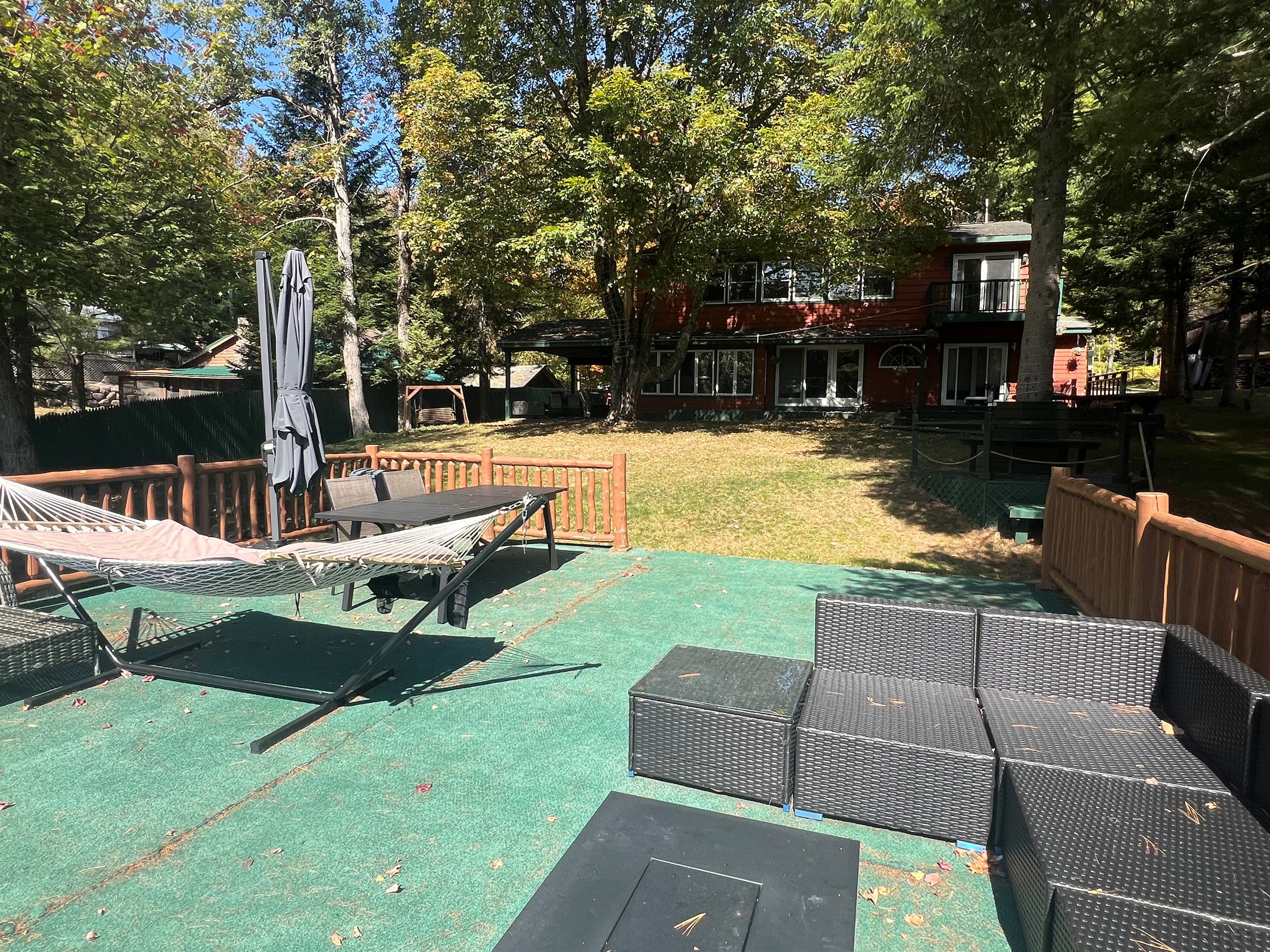 Boathouse hammock, seating & gas firepit