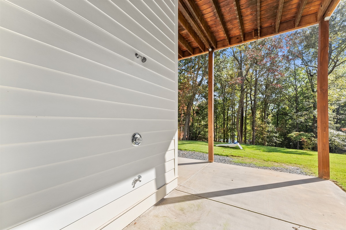 Outdoor shower for a quick rinse after lake.