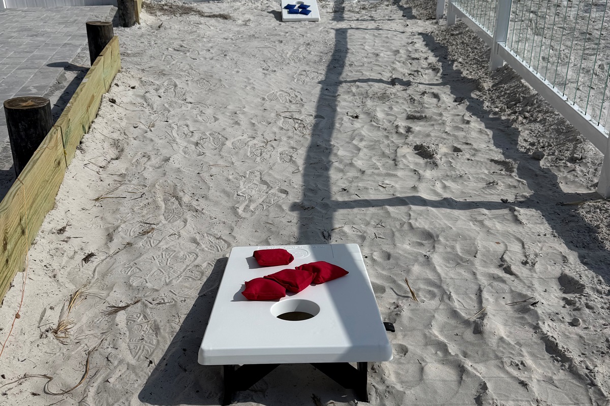 Play cornhole in the backyard with your family!