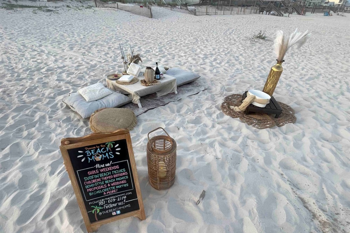 Want to picnic on the beautiful white sand beach? Call and book with these ladies for a cozy, stylish beach setup at Gulf Shores!