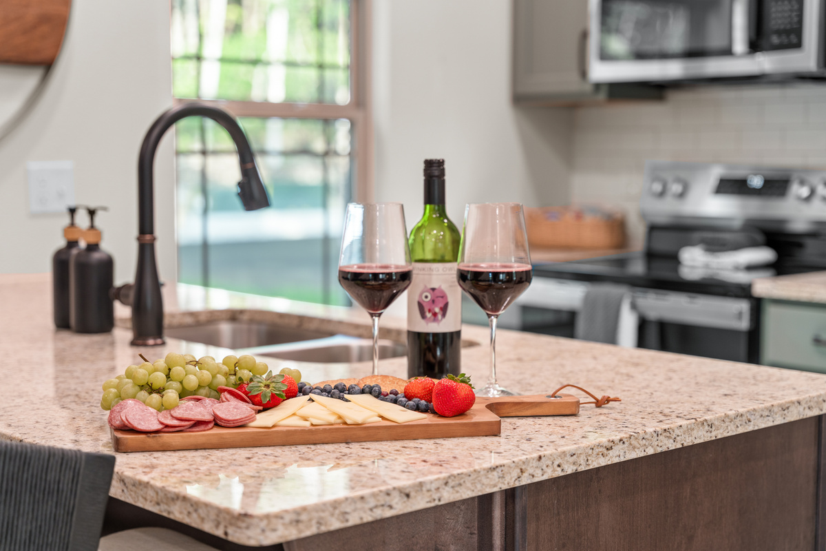 Lay out a charcuterie board and pour a glass, the island is made for grazing.