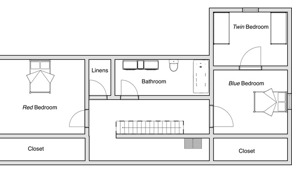 For those of us who like to see the "big picture" - general sketch of the second floor with 3 bedrooms and full bath