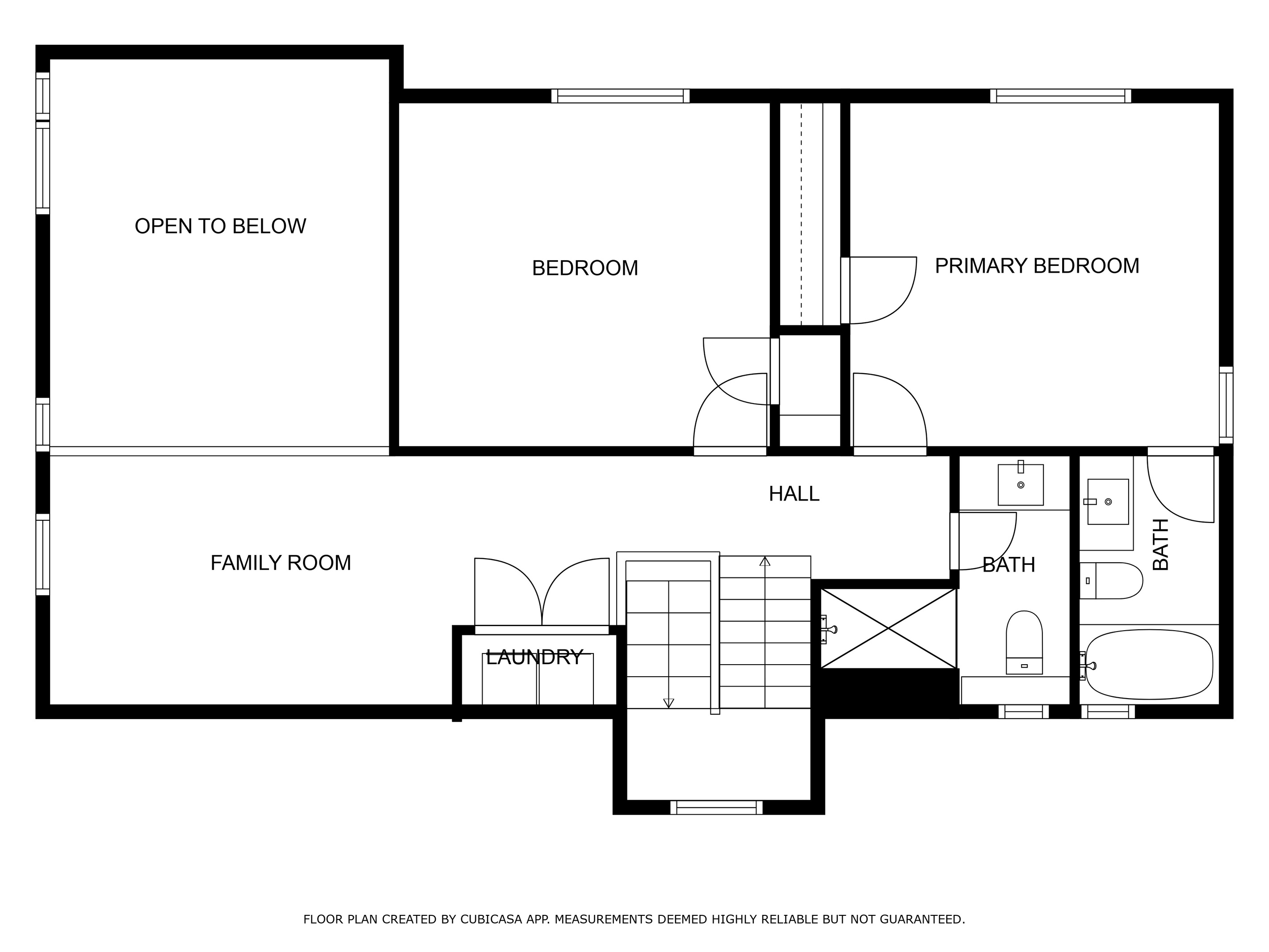 Upper level floor plan with the primary suite, second bedroom and family room