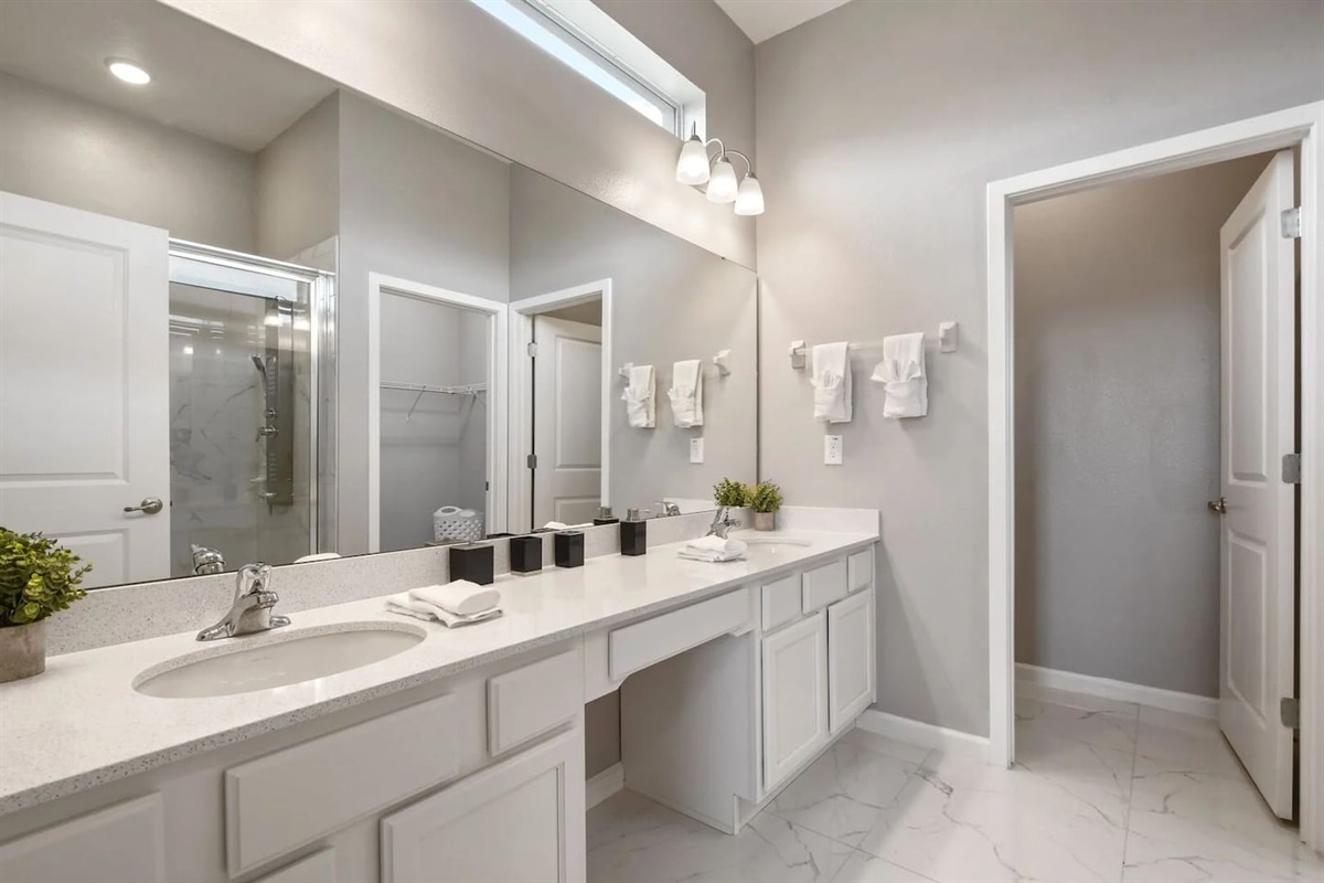 Full Bathroom with Walk In Closet and Custom Rain Shower