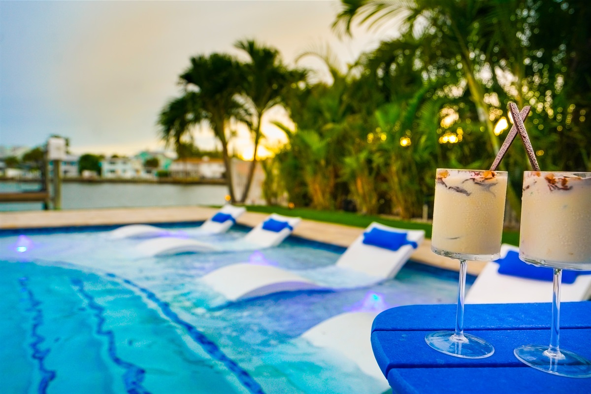 Cocktails by the pool are a great way to enjoy the IRB sunsets.