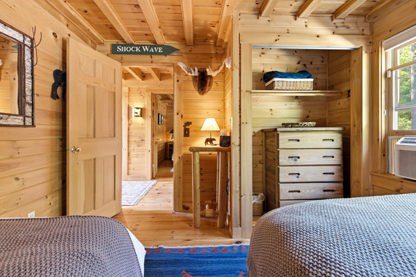 Convenient storage and rustic cabin details help make longer stays feel right at home.