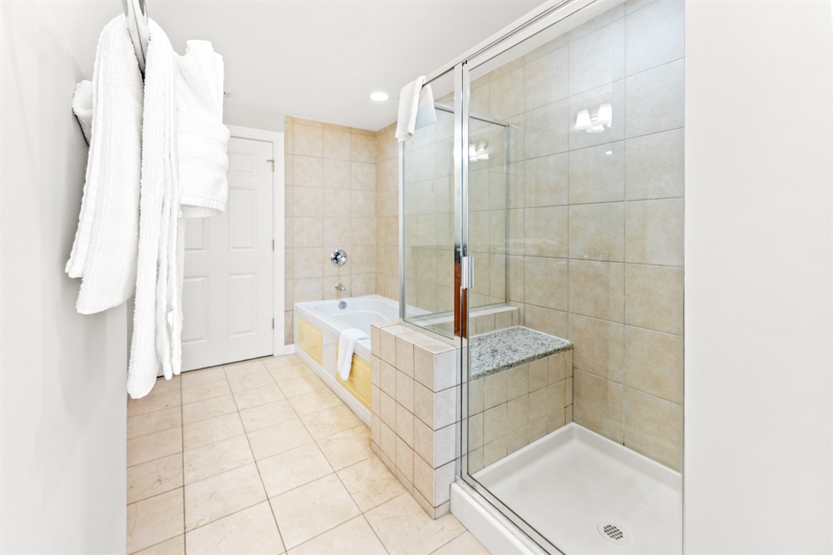 Huge Main Bath with double sinks, Jetted Tub and stand alone shower