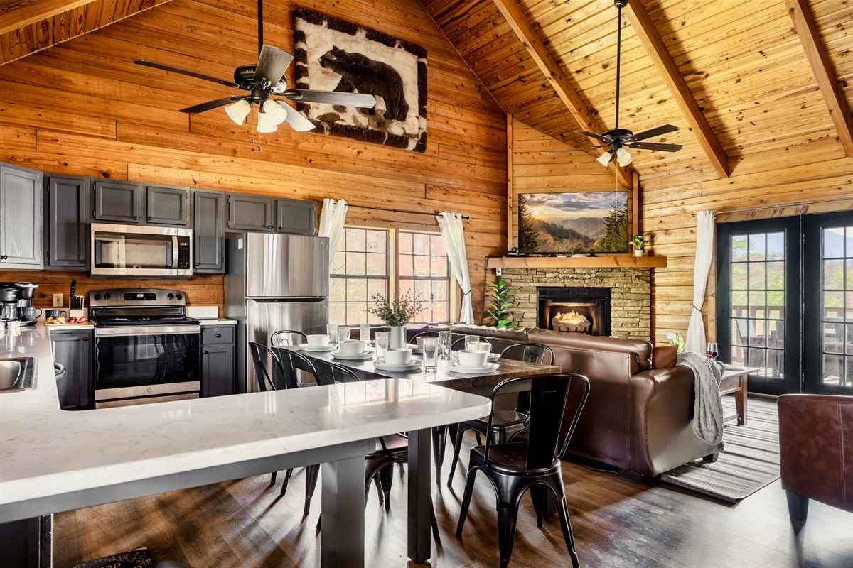 Beautifully designed walking-in kitchen highlighting natural wood elements and open-concept design. 