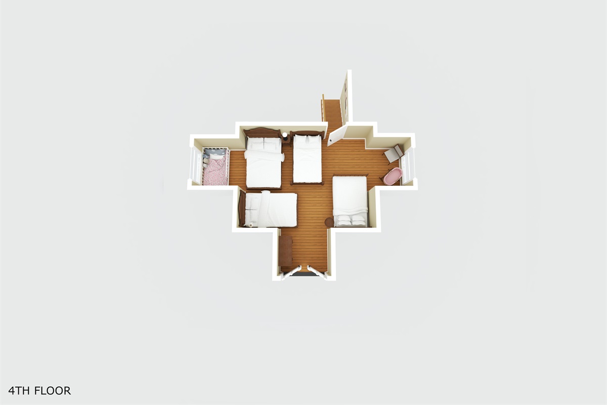 The Upstairs "Front Room" off the 2nd Floor.  This room includes three Twin beds, a Full bed and a childs bed.